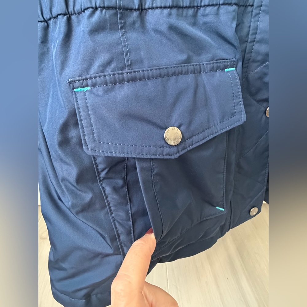 EUC Lands' End Girls Navy Sherpa Hooded Expedition Parka with Teal Trim, Size 14 - Picture 6 of 16